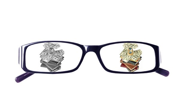 Miniatures sur les sujets financiers dans les lunettes
 - Photo, image