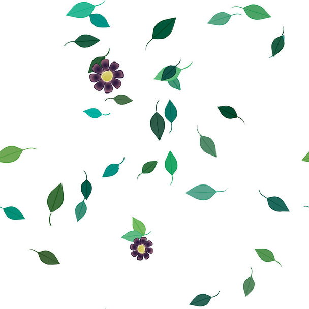 красивая композиция с простыми цветными цветами и зелеными листьями на монохромном фоне, векторная иллюстрация - Вектор,изображение