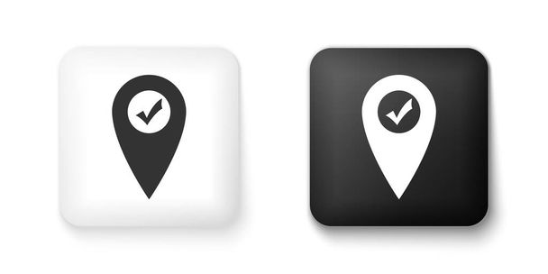 Black and white Map pointer with check mark icon isolated on white background. Marker location sign. Tick symbol. For location maps. Sign for navigation. Square button. Vector. - Vector, Image