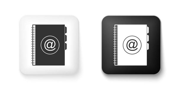 Black and white Address book icon isolated on white background. Notebook, address, contact, directory, phone, telephone book icon. Square button. Vector. - ベクター画像