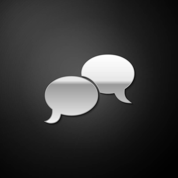 Silver Blank speech bubbles icon isolated on black background. FAQ sign. Copy files, chat speech bubble and chart web icons. Long shadow style. Vector. - Vector, Image