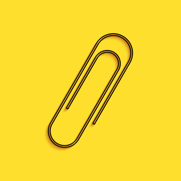 Black Paper clip icon isolated on yellow background. Long shadow style. Vector. - Vector, Image
