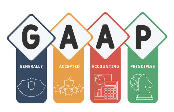 GAAP - Principios contables generalmente aceptados acrónimo de fondo concepto de negocio. concepto de ilustración vectorial con palabras clave e iconos. ilustración de letras con iconos para banner web, volante - Vector, Imagen