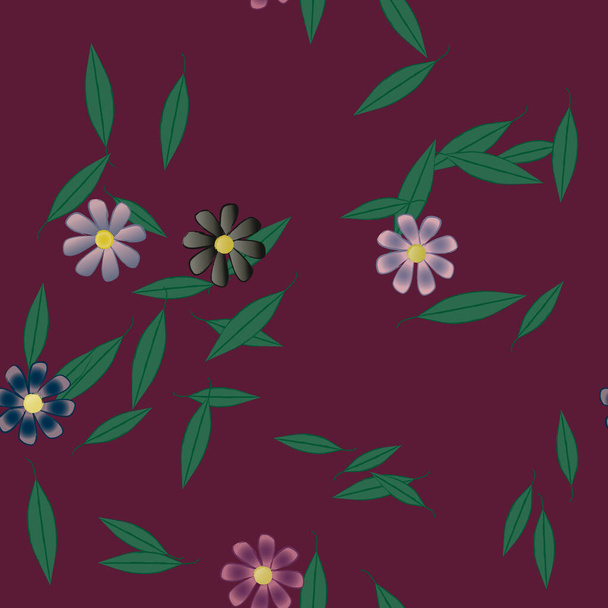 beautiful composition with simple colored flowers and green leaves at monochrome background, vector illustration - Vektor, obrázek