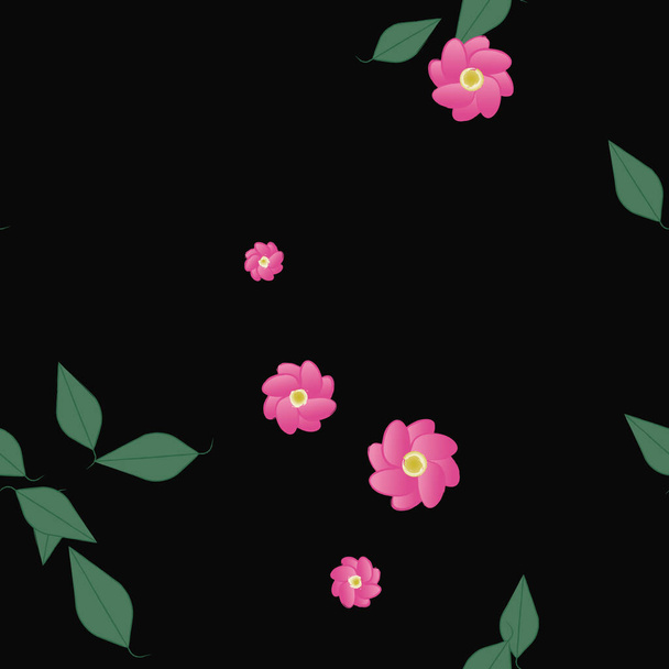 beautiful composition with simple colored flowers and green leaves at monochrome background, vector illustration - Vector, Image