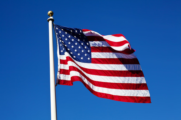 United States Flag Flying on Flag Pole - Fotoğraf, Görsel