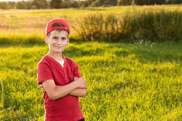 Boy Child Portrait Smiling Cute ten years old outdoor - Fotoğraf, Görsel