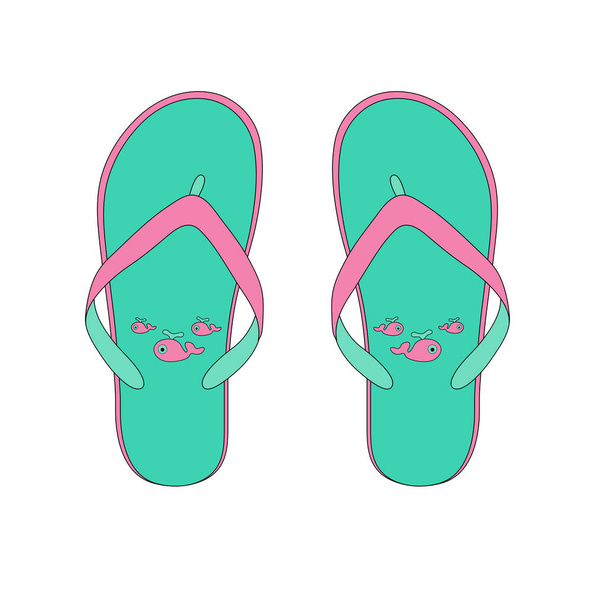 Mint pink flip flops for everyday walking in the summer, for the pool, for hot weather vector illustration - Vector, Image