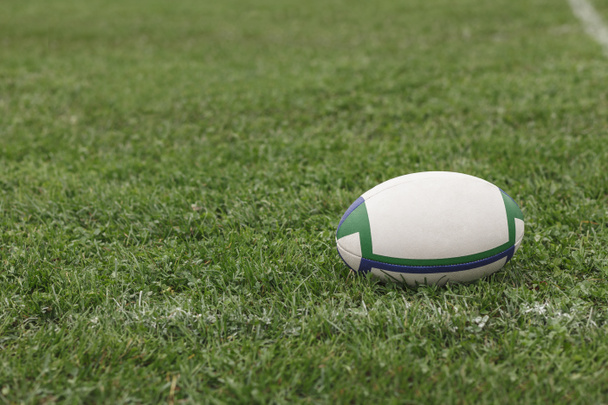 Yeşil çimlerde ragbi topu - Fotoğraf, Görsel