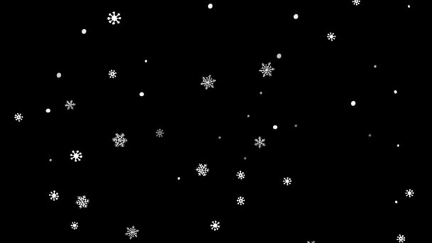 Χειμερινές διακοπές κινούμενες νιφάδες χιονιού σε μαύρο φόντο. Κινούμενα σχέδια με νιφάδες χιονιού που πέφτουν - Πλάνα, βίντεο