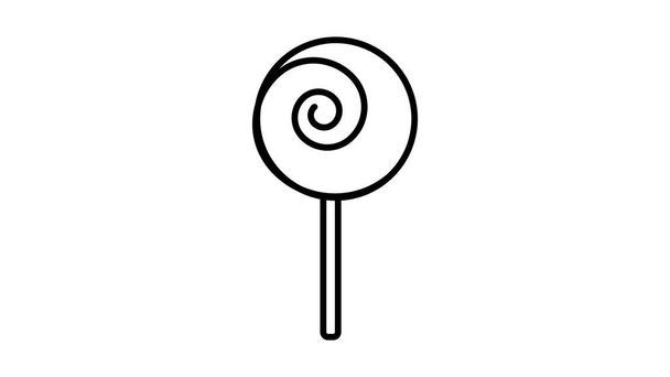 zoete ronde karamel op een stok, op een witte achtergrond, vector illustratie. heerlijke zwart-wit lolly, in de stijl van een potloodtekening. heerlijk dessert voor kinderen - Vector, afbeelding