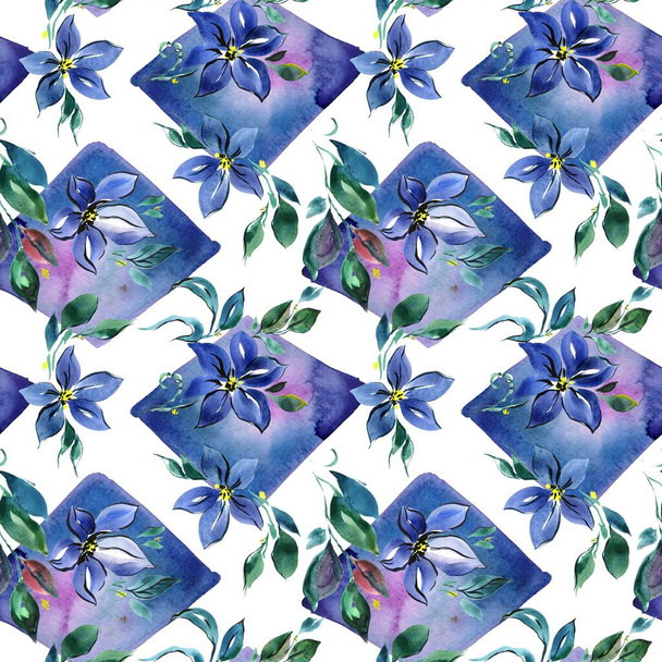 Watercolor blue wild flower print Seamless pattern - Фото, изображение