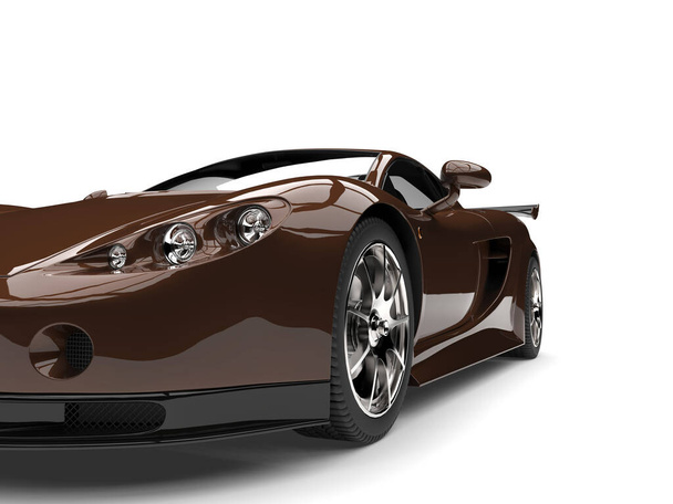 Metálico marrom moderno super carro rápido - visão frontal close-up corte tiro - Foto, Imagem