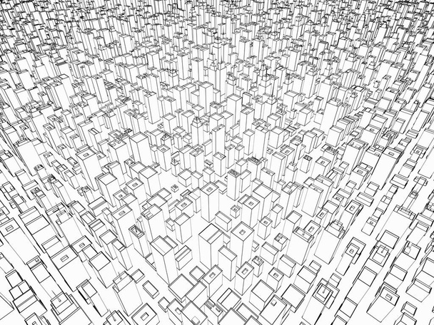Plantilla de ciudad futura abstracta - dibujo de trama de alambre de línea - Foto, imagen