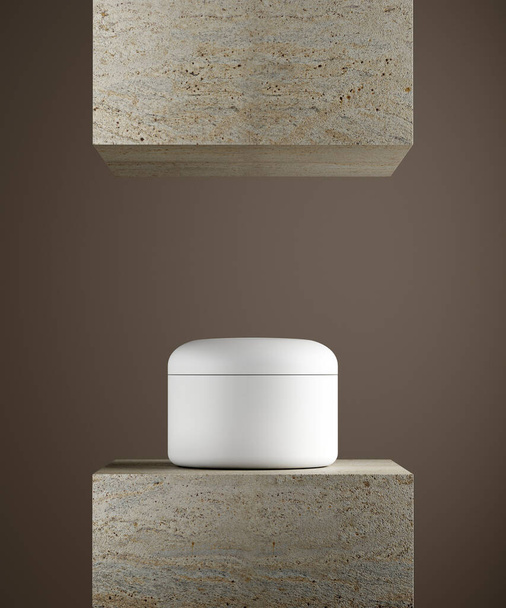 Cosmetic cream jar podium. Natural stone pedestal. 3d illustration. - Fotografie, Obrázek