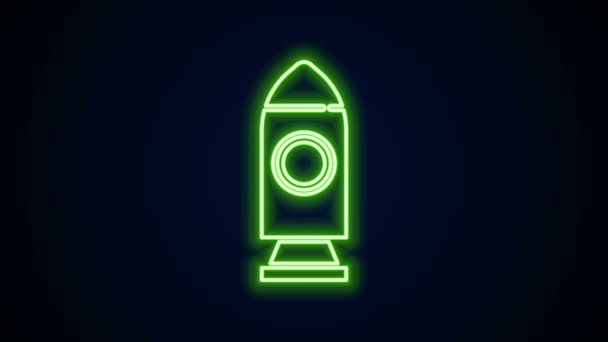 Gloeiende neon lijn Rocket schip pictogram geïsoleerd op zwarte achtergrond. Ruimtevaart. 4K Video motion grafische animatie - Video