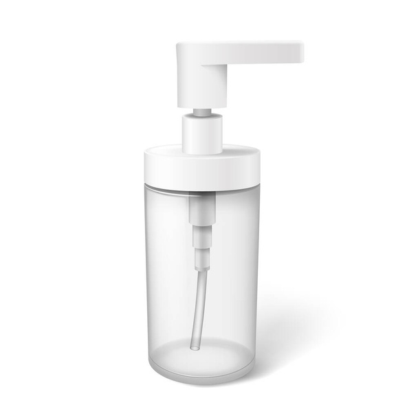 Fles voor zeep of reinigingsmiddel met pomp dispenser geïsoleerd op witte achtergrond - Vector, afbeelding