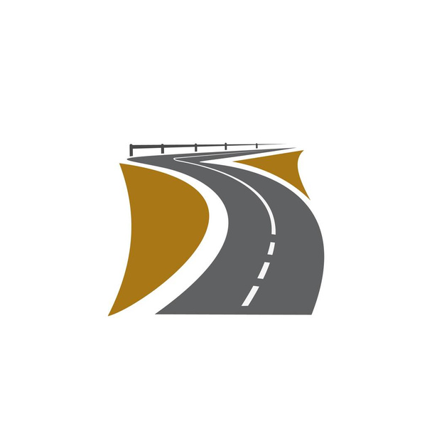 Útvonal vagy autópálya ikon és útvonal út mellett, vektor aszfalt sugárút jel. Utcai vagy sebességi út meghajtó szimbólum, közlekedési navigációs, irány és közúti javítási vagy építési ikon - Vektor, kép