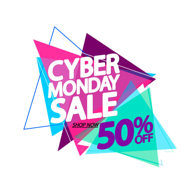 Cyber Monday Sale 50% off, banner design template, discount tag, special offer, vector illustration  - Vetor, Imagem