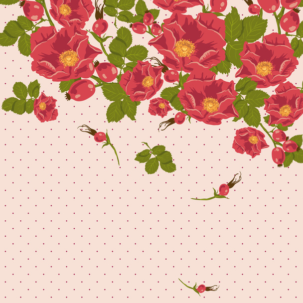 Цветочный орнамент с дикой розой на горошек
 - Вектор,изображение