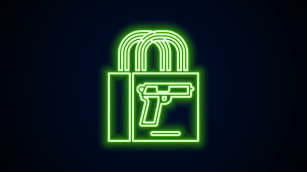 Glowing neon line Buying gun pistol icon isolated on black background. Buying weapon. 4K Video motion graphic animation - Footage, Video