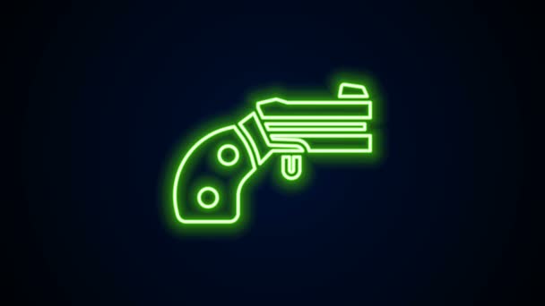 Linea neon incandescente Icona del revolver a pistola piccola isolata su sfondo nero. Pistola tascabile per autodifesa. Una pistola da donna. Arma spia. Animazione grafica 4K Video motion - Filmati, video