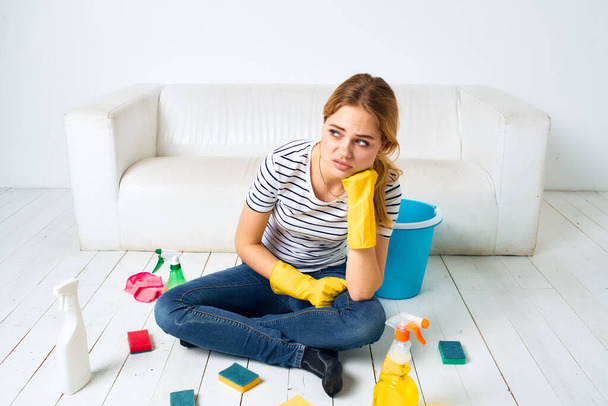 Housewife detergent housework fatigue lifestyle interior hygiene - Foto, Imagem