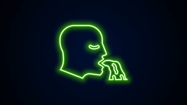 Zářící neonová čára Zvracení muž ikona izolované na černém pozadí. Příznak nemoci, problém se zdravím. Nevolnost, otrava jídlem, otrava alkoholem. Grafická animace pohybu videa 4K - Záběry, video