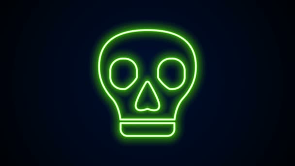Gloeiende neon lijn Schedel pictogram geïsoleerd op zwarte achtergrond. 4K Video motion grafische animatie - Video