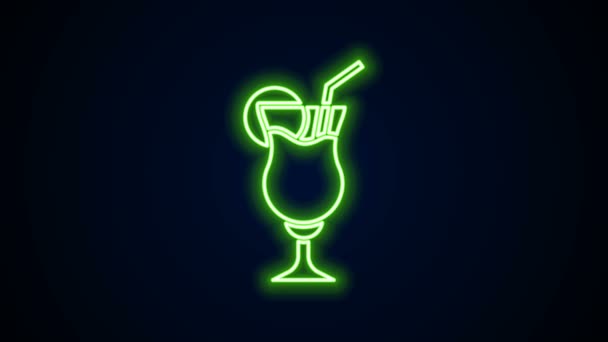 Linea neon luminosa Icona per cocktail e bevande alcoliche isolata su sfondo nero. Animazione grafica 4K Video motion - Filmati, video