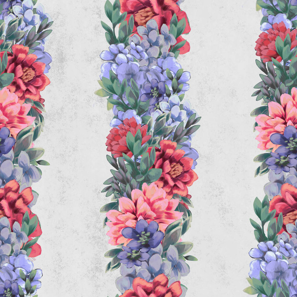 Watercolor floral seamless pattern. Hand painted flowers, greeting card template or wrapping paper - Fotó, kép