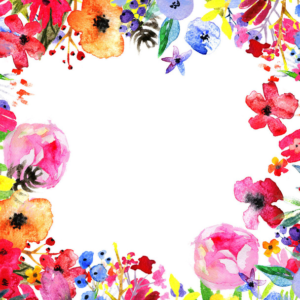Watercolor Flower Border - Фото, изображение