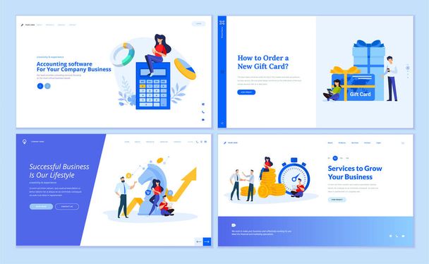 Web page design templates collection of accounting, finance, business success, strategy, investment, gift card, e-commerce. Vector illustration concepts for website and mobile website development.  - Vector, Image