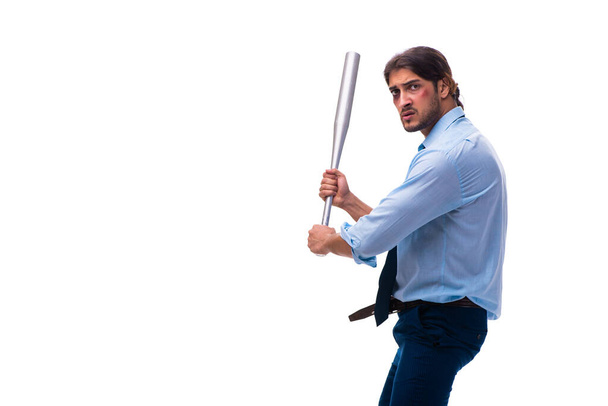 Young male employee holding baseball bat isolated on white - Fotografie, Obrázek