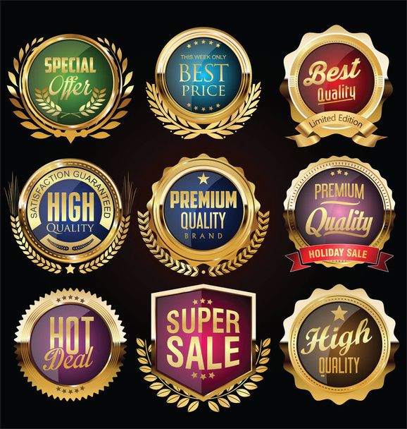 Retro vintage golden badges labels and shields - Vettoriali, immagini