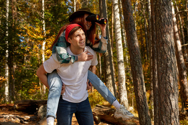 couple on trip in mountains. hike together - Foto, Imagem