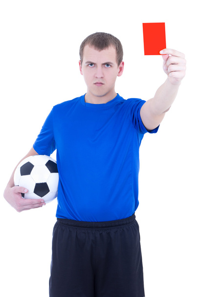 διαιτητής ποδοσφαίρου δείχνει φύλλο ποινής που απομονώνονται σε λευκό - Φωτογραφία, εικόνα