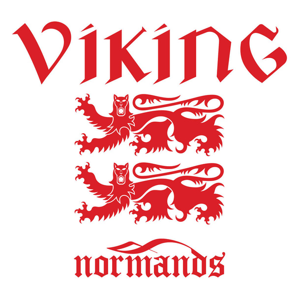 Δύο εραλδικά λιοντάρια και vintage επιγραφή - Viking - Διάνυσμα, εικόνα