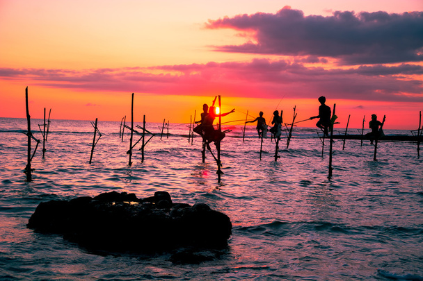 Sri Lanka pescador tradicional de zancos
 - Foto, imagen