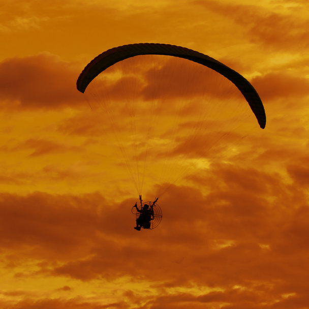 Silhouette of paragliding on beautiful sky background - Photo, Image