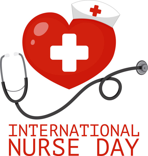 International Nurse Day logo with big heart and stethoscope illustration - Vector, Image