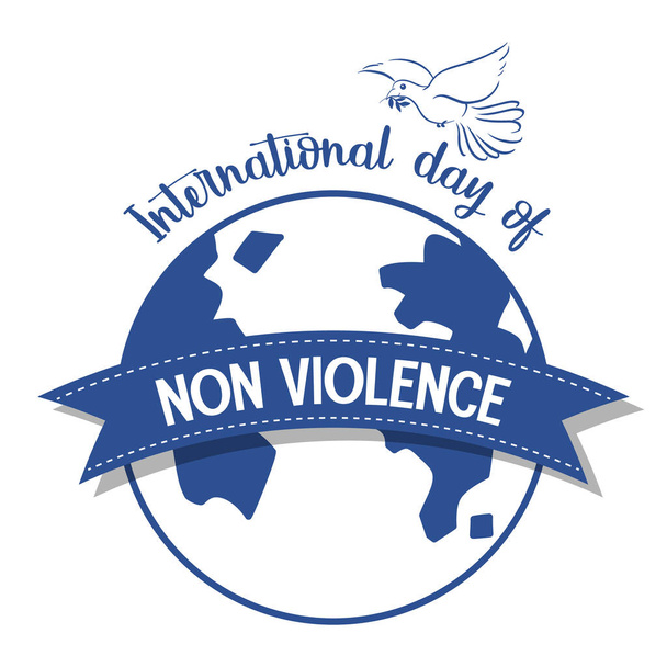 Giornata Internazionale della Non Violenza logo sul globo con una colomba illustrazione - Vettoriali, immagini
