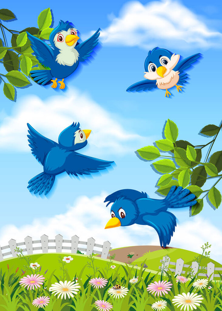 Літаючі птахи в природі ілюстрація
 - Вектор, зображення