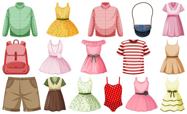 Набор модных нарядов для иллюстрации - Вектор,изображение