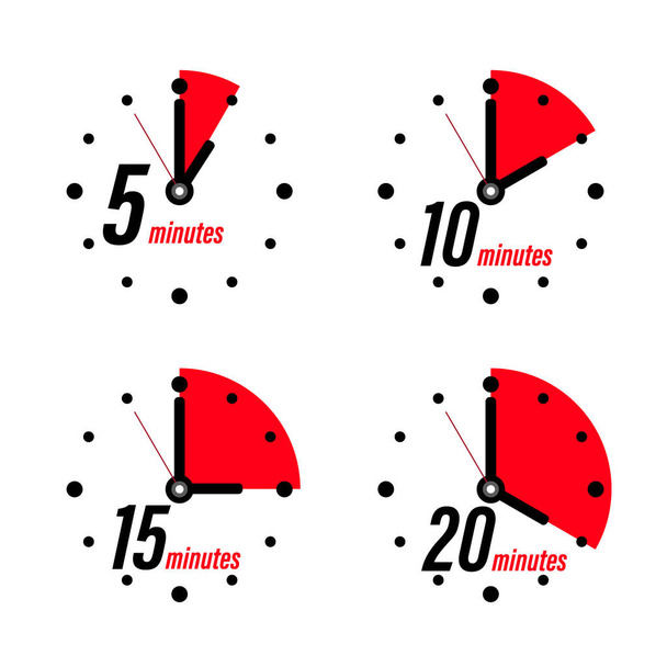 5 10 15 20 Minutes Clock Icons Isolated - Vector, Image