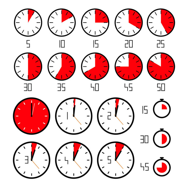 Clock Set - Time Icons Vector Collection Isolated - Vector, Image
