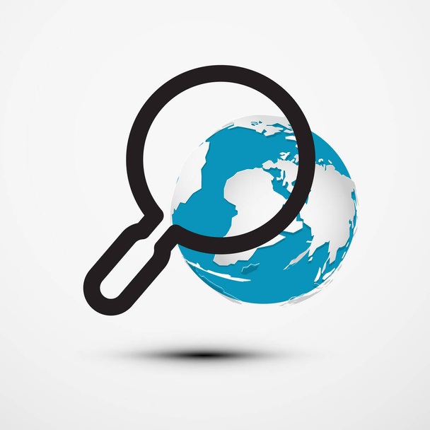 Vergrößerungsglas-Icon mit Globus-Symbol - Vektor-Suchkonzept - Vektor, Bild