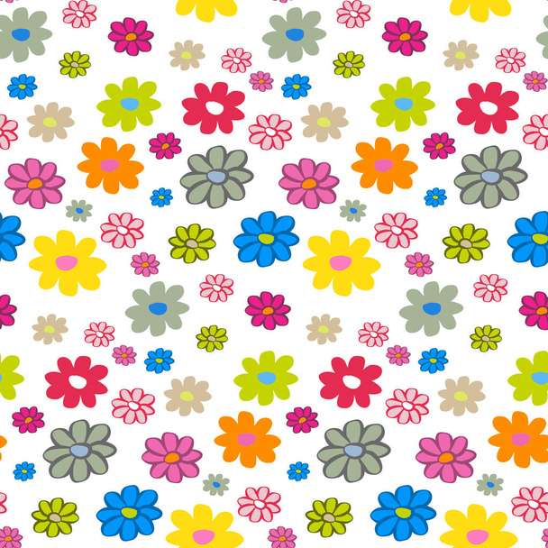 Seamless Flat Flowers Vector Background - Vetor, Imagem