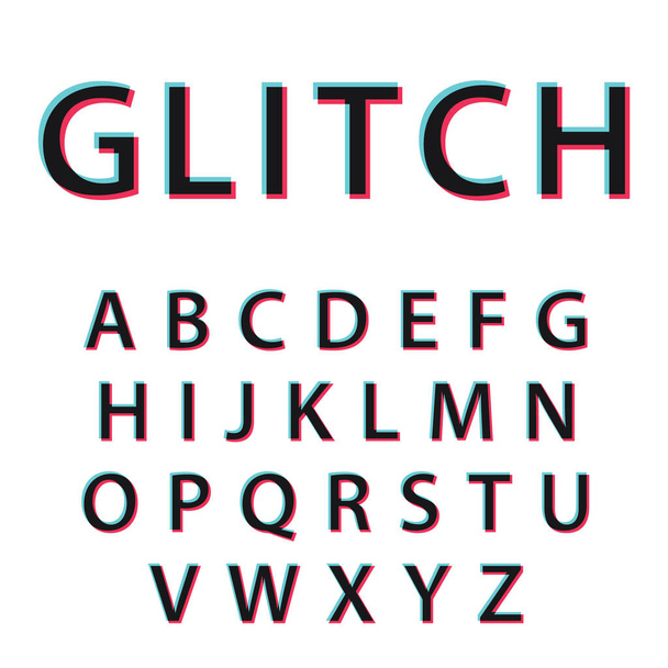Glitch alphabet. Modern social media font - Vektör, Görsel