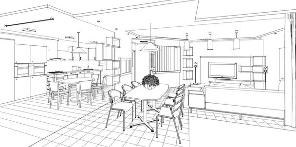 інтер'єр кухні вітальні 3d ілюстрація
 - Фото, зображення